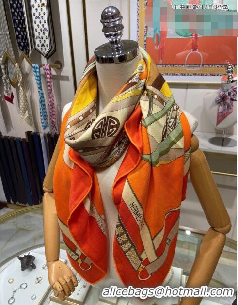 Good Product Hermes Saddle Shawl 140 Cashmere and Silk Scarf H04054 Orange 2021