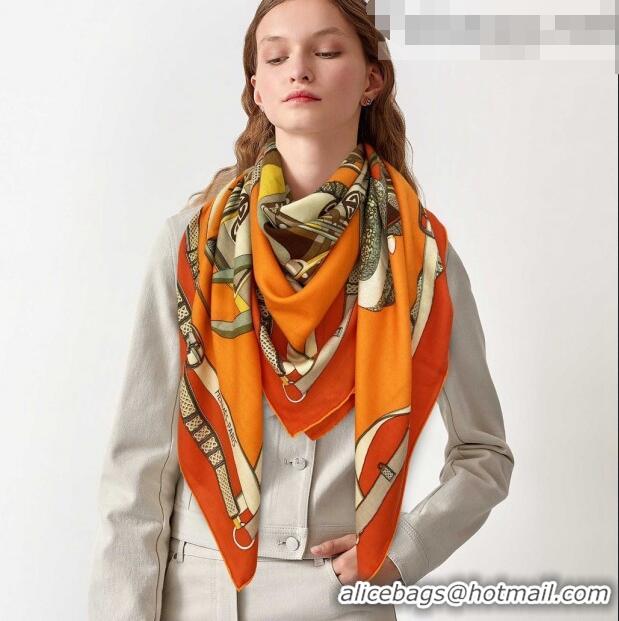 Good Product Hermes Saddle Shawl 140 Cashmere and Silk Scarf H04054 Orange 2021