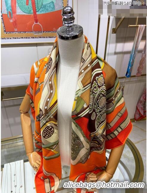 Good Product Hermes Saddle Shawl 140 Cashmere and Silk Scarf H04054 Orange 2021