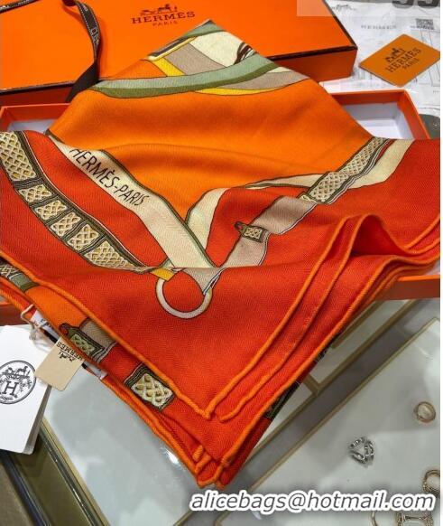 Good Product Hermes Saddle Shawl 140 Cashmere and Silk Scarf H04054 Orange 2021