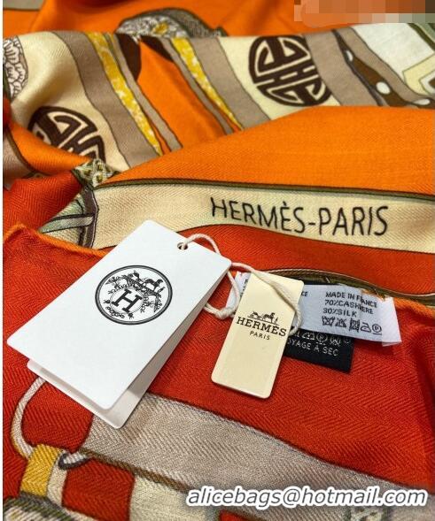 Good Product Hermes Saddle Shawl 140 Cashmere and Silk Scarf H04054 Orange 2021