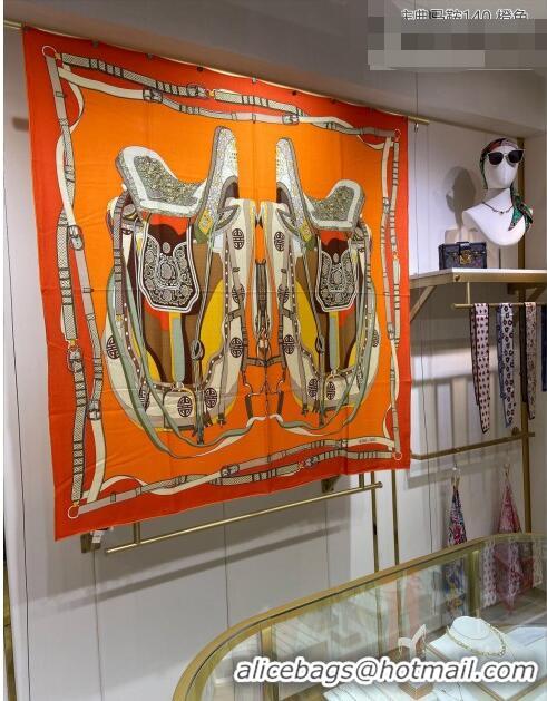 Good Product Hermes Saddle Shawl 140 Cashmere and Silk Scarf H04054 Orange 2021