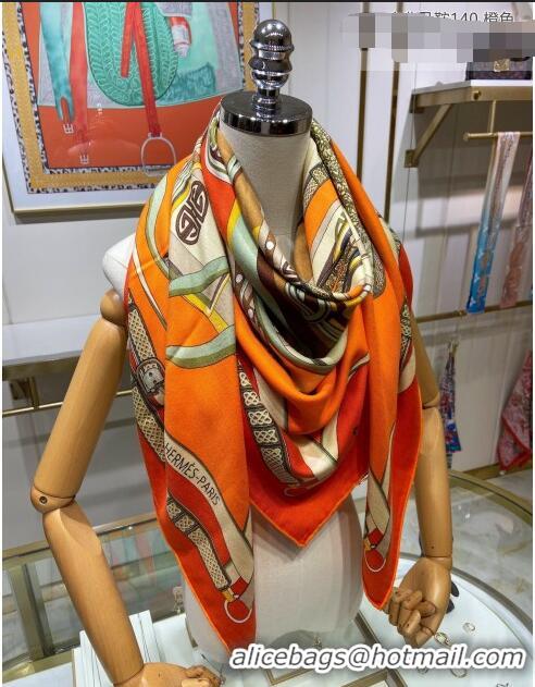 Good Product Hermes Saddle Shawl 140 Cashmere and Silk Scarf H04054 Orange 2021