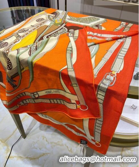 Good Product Hermes Saddle Shawl 140 Cashmere and Silk Scarf H04054 Orange 2021