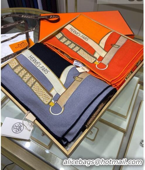 Free Shipping Hermes Saddle Shawl 140 Cashmere and Silk Scarf H04054 Grey 2021