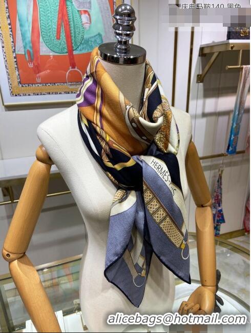 Free Shipping Hermes Saddle Shawl 140 Cashmere and Silk Scarf H04054 Grey 2021