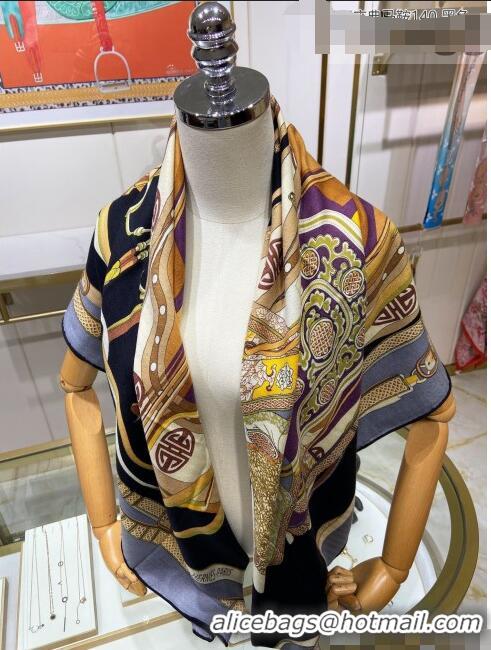 Free Shipping Hermes Saddle Shawl 140 Cashmere and Silk Scarf H04054 Grey 2021