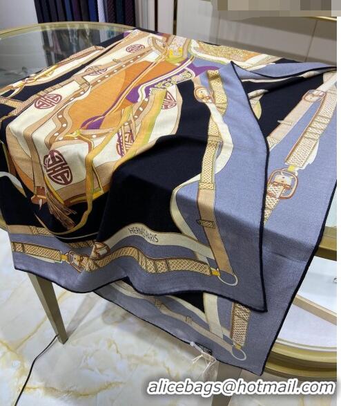 Free Shipping Hermes Saddle Shawl 140 Cashmere and Silk Scarf H04054 Grey 2021