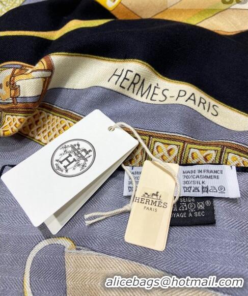 Free Shipping Hermes Saddle Shawl 140 Cashmere and Silk Scarf H04054 Grey 2021