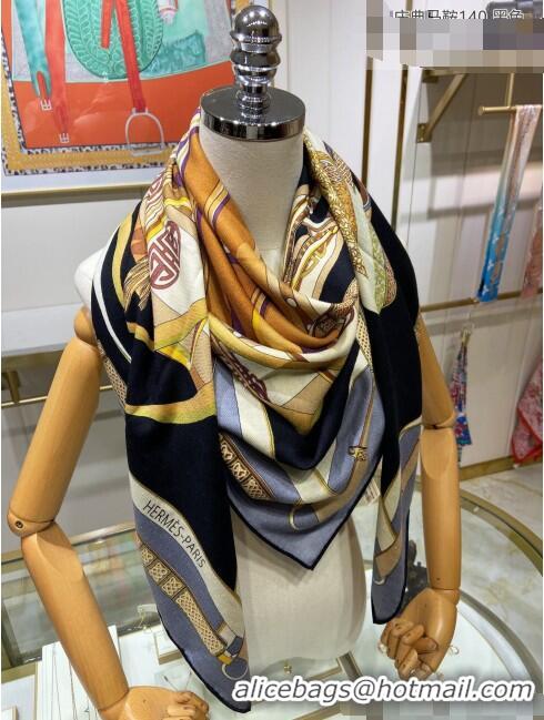 Free Shipping Hermes Saddle Shawl 140 Cashmere and Silk Scarf H04054 Grey 2021