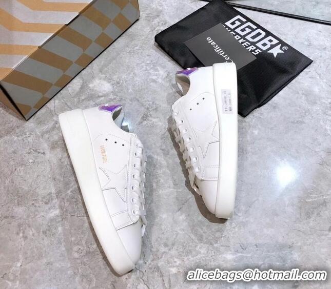 Luxurious Golden Goose Purestar White Calfskin Sneaker Purple 051136