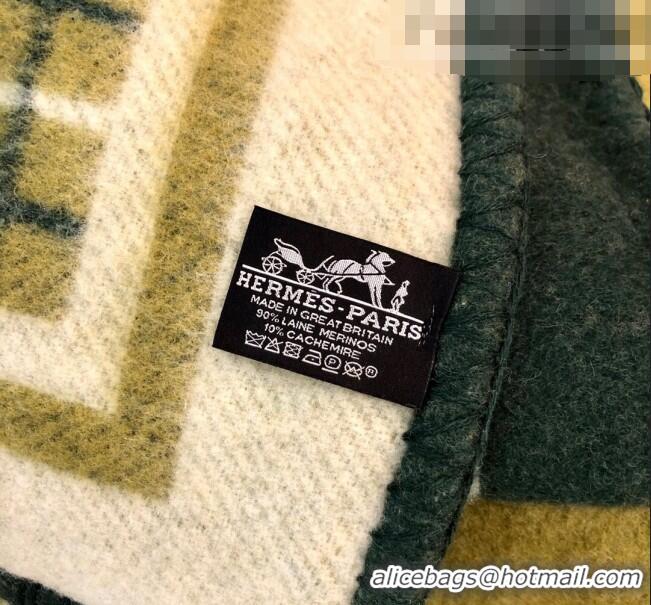 Buy Discount Hermes Wool Cashmere Blanket 165x135cm Green 2021 21100732