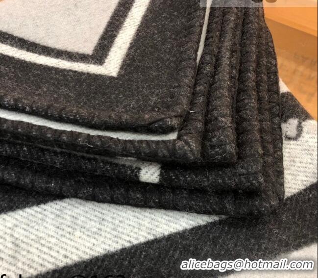 Classic Hermes Wool Cashmere Blanket 165x135cm Black 2021 21100733