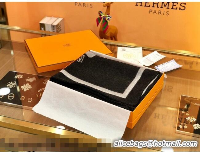 Classic Hermes Wool Cashmere Blanket 165x135cm Black 2021 21100733