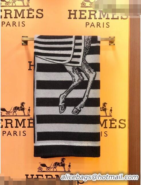 Classic Hermes Wool Cashmere Blanket 165x135cm Black 2021 21100733