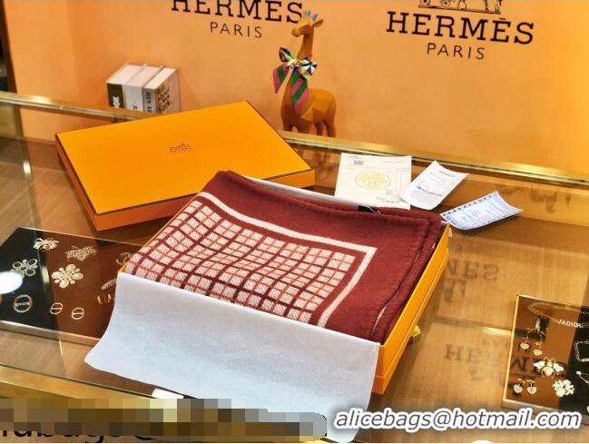 Inexpensive Hermes Wool Cashmere Blanket 165x135cm Red 2021 21100734