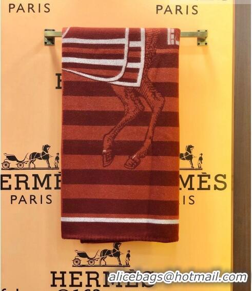 Inexpensive Hermes Wool Cashmere Blanket 165x135cm Red 2021 21100734