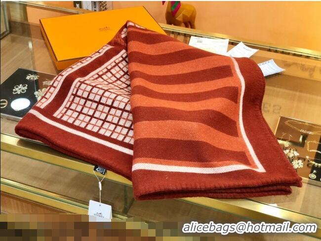 Inexpensive Hermes Wool Cashmere Blanket 165x135cm Red 2021 21100734