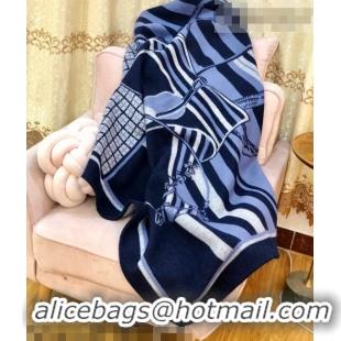 New Fashion Hermes Wool Cashmere Blanket 165x135cm Blue 2021 21100735