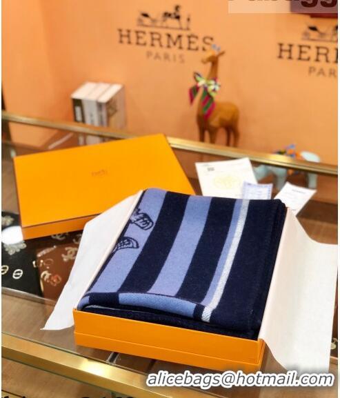 New Fashion Hermes Wool Cashmere Blanket 165x135cm Blue 2021 21100735