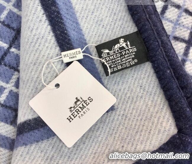 New Fashion Hermes Wool Cashmere Blanket 165x135cm Blue 2021 21100735