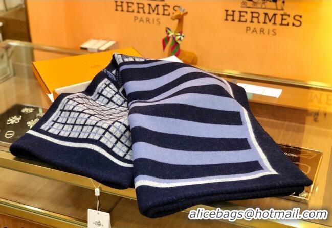 New Fashion Hermes Wool Cashmere Blanket 165x135cm Blue 2021 21100735