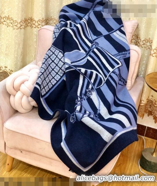 New Fashion Hermes Wool Cashmere Blanket 165x135cm Blue 2021 21100735