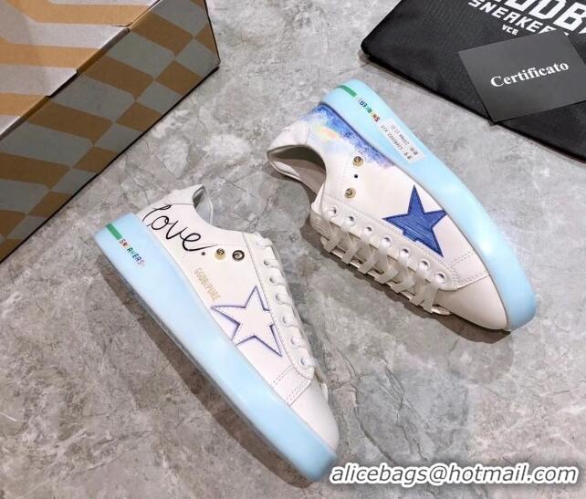 Cheap Price Golden Goose Graffiti White Calfskin Sneaker Blue 051139