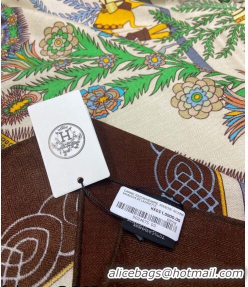 Luxury Cheap Hermes Cashmere Scarf 140x140cm Brown 2021 21100780