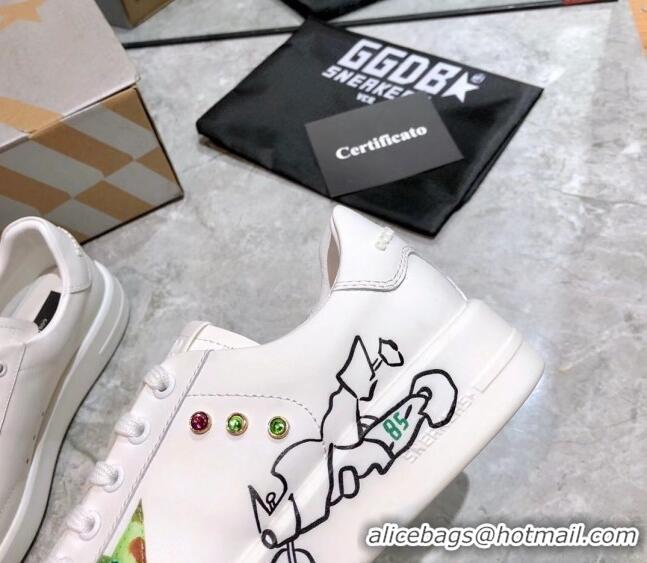 Charming Golden Goose Graffiti White Calfskin Sneaker 051140