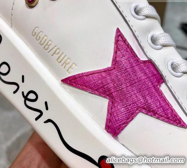 Sophisticated Golden Goose Graffiti White Calfskin Sneaker Pink 051141