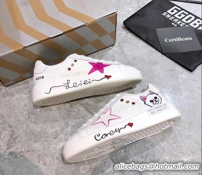 Sophisticated Golden Goose Graffiti White Calfskin Sneaker Pink 051141