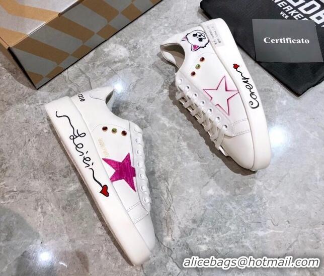 Sophisticated Golden Goose Graffiti White Calfskin Sneaker Pink 051141