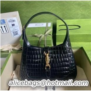 Super Quality Gucci Jackie 1961 crocodile small shoulder bag 636709 black