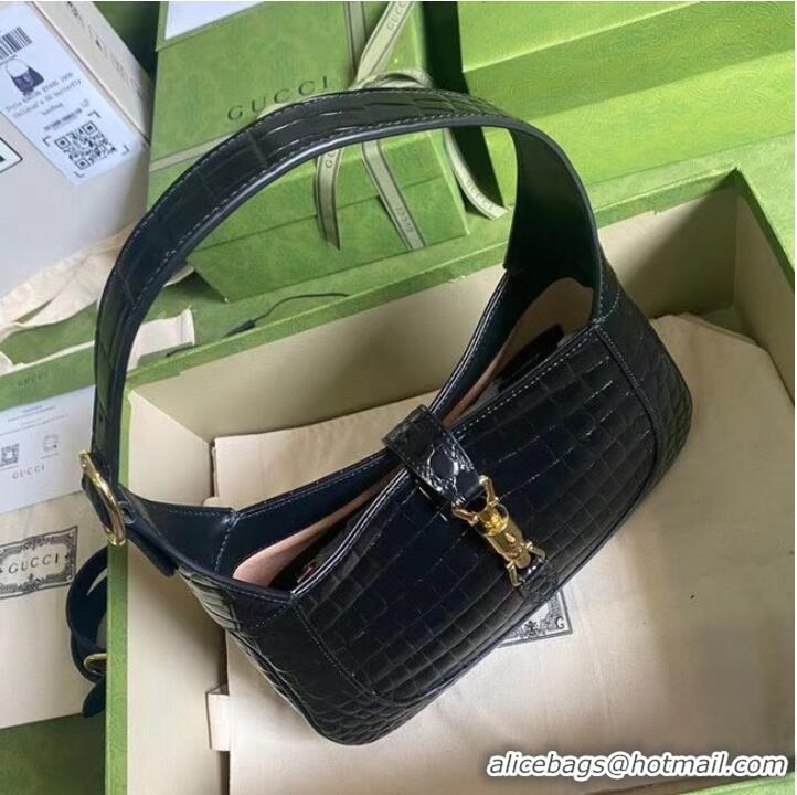 Super Quality Gucci Jackie 1961 crocodile small shoulder bag 636709 black