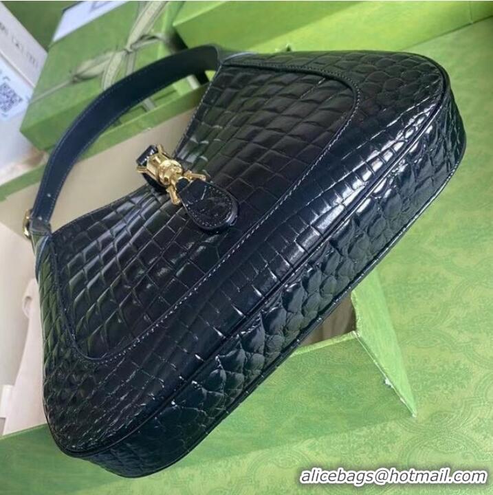 Super Quality Gucci Jackie 1961 crocodile small shoulder bag 636709 black