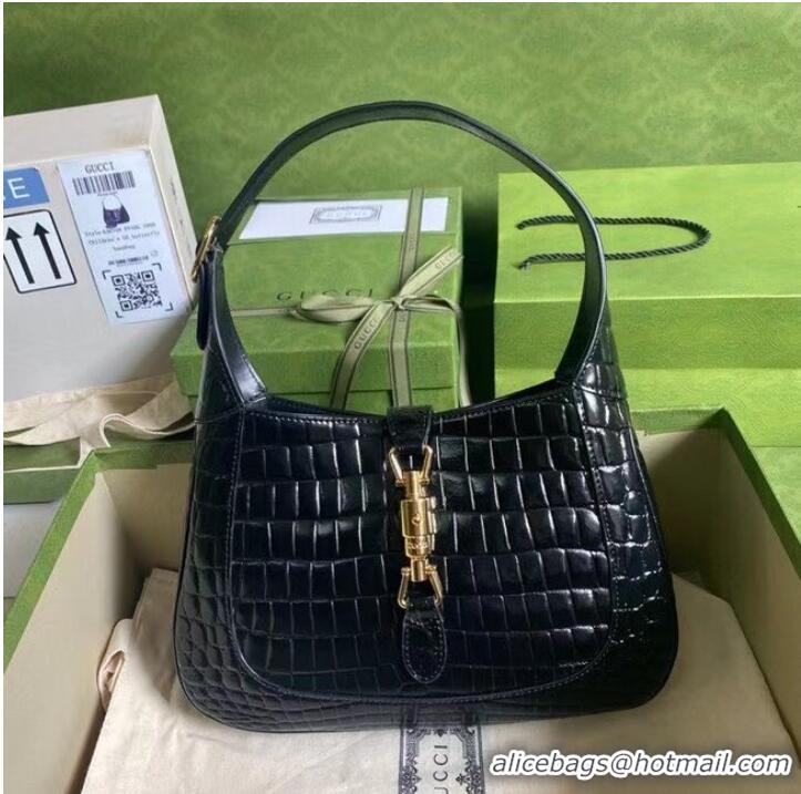 Super Quality Gucci Jackie 1961 crocodile small shoulder bag 636709 black