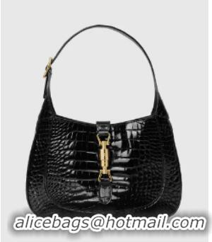 Super Quality Gucci Jackie 1961 crocodile small shoulder bag 636709 black