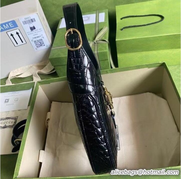 Super Quality Gucci Jackie 1961 crocodile small shoulder bag 636709 black