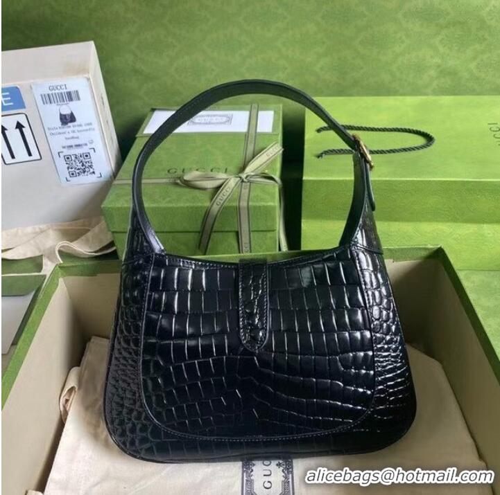 Super Quality Gucci Jackie 1961 crocodile small shoulder bag 636709 black