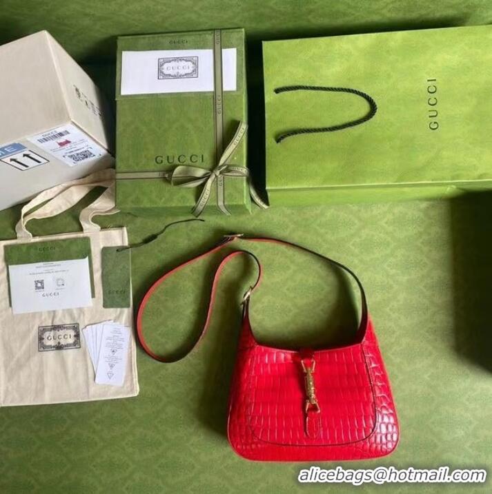 Inexpensive Gucci Jackie 1961 crocodile small shoulder bag 636709 red