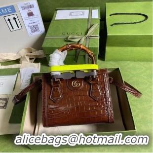 Unique Grade Gucci Diana mini tote bag crocodile 655661 brown