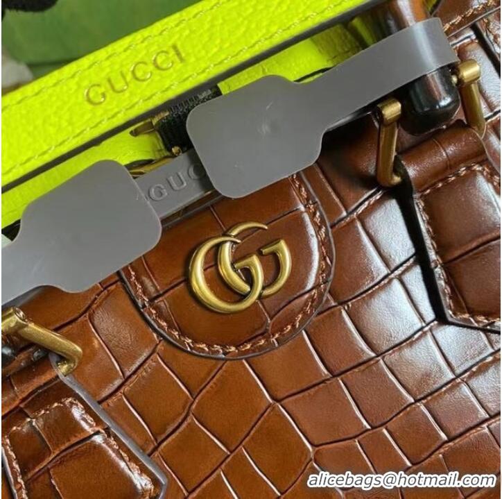 Unique Grade Gucci Diana mini tote bag crocodile 655661 brown