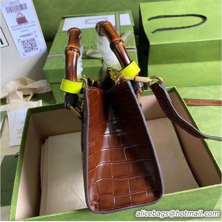 Unique Grade Gucci Diana mini tote bag crocodile 655661 brown