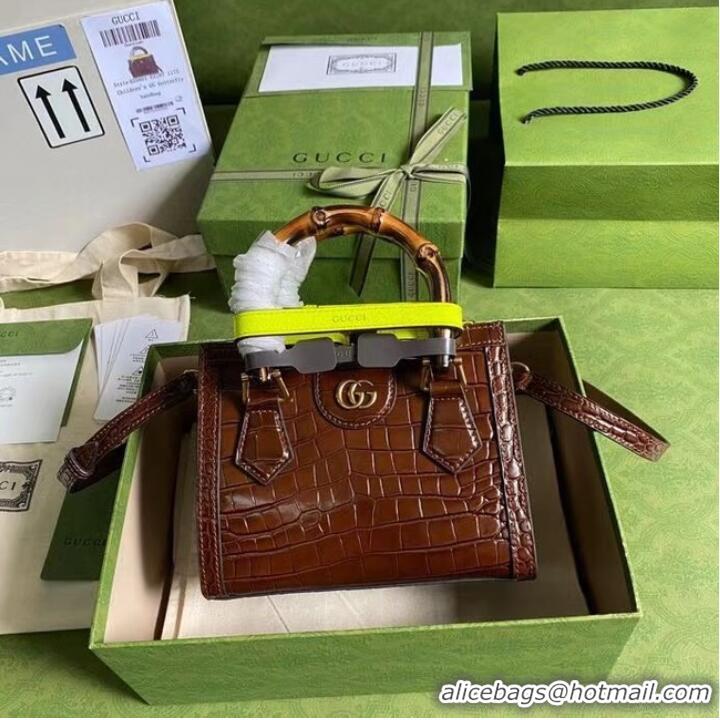 Unique Grade Gucci Diana mini tote bag crocodile 655661 brown