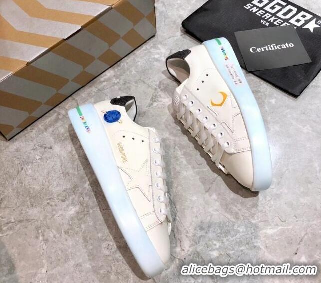 Classic Hot Golden Goose Graffiti White Calfskin Sneaker Blue 051142