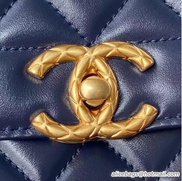 Market Sells Chanel small Flap Shoulder Bag Original leather AS2714 blue