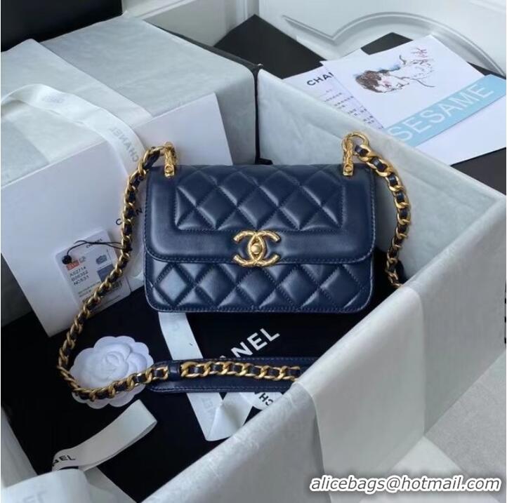 Market Sells Chanel small Flap Shoulder Bag Original leather AS2714 blue