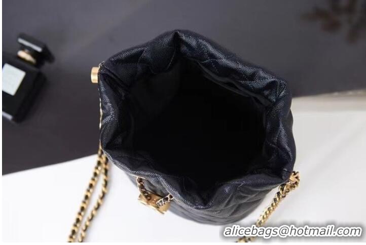 Promotional Chanel Drawstring Bag Grained Calfskin & Gold Metal AS2859 black