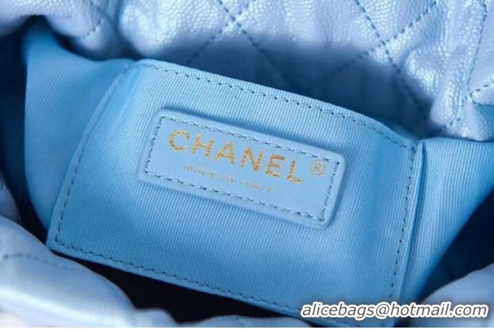 Good Looking Chanel Drawstring Bag Grained Calfskin & Gold Metal AS2859 light blue